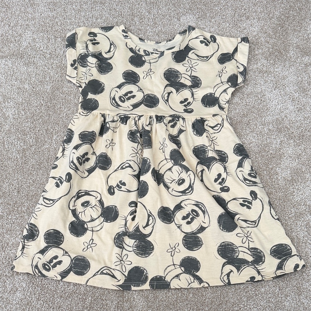 Girls Cream and Black Mickey & Minnie Mouse Sketch Dress